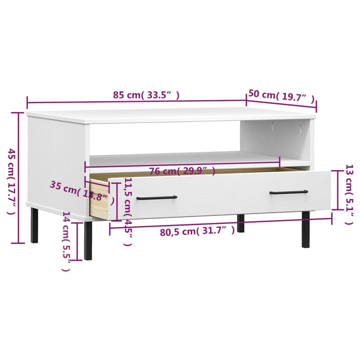 Soffbord Med Metallben Oslo 85X50X45 Cm Massivt Trä