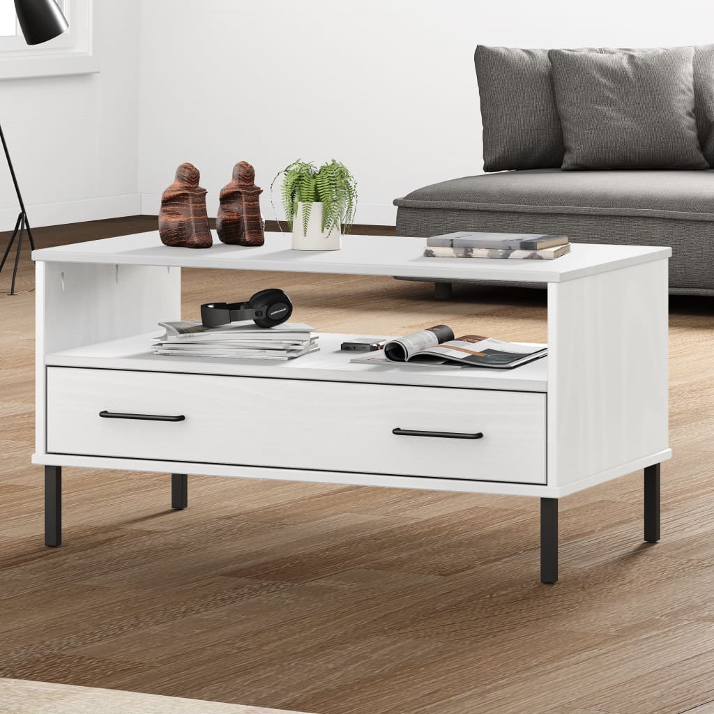 Soffbord Med Metallben Oslo 85X50X45 Cm Massivt Trä