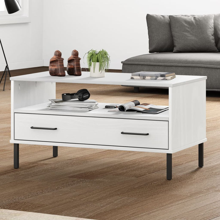 Soffbord Med Metallben Oslo 85X50X45 Cm Massivt Trä