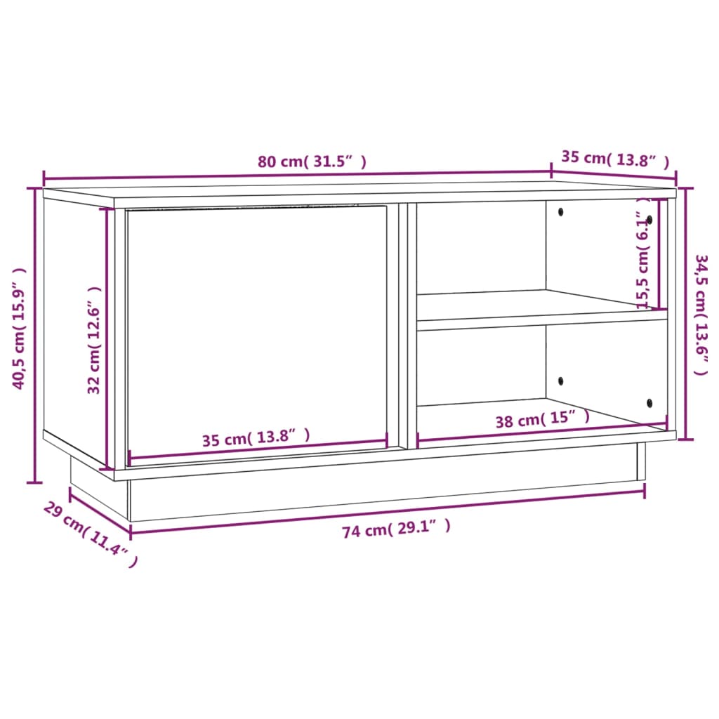 Tv-Bänk 80X35X40,5 Cm Massiv Furu