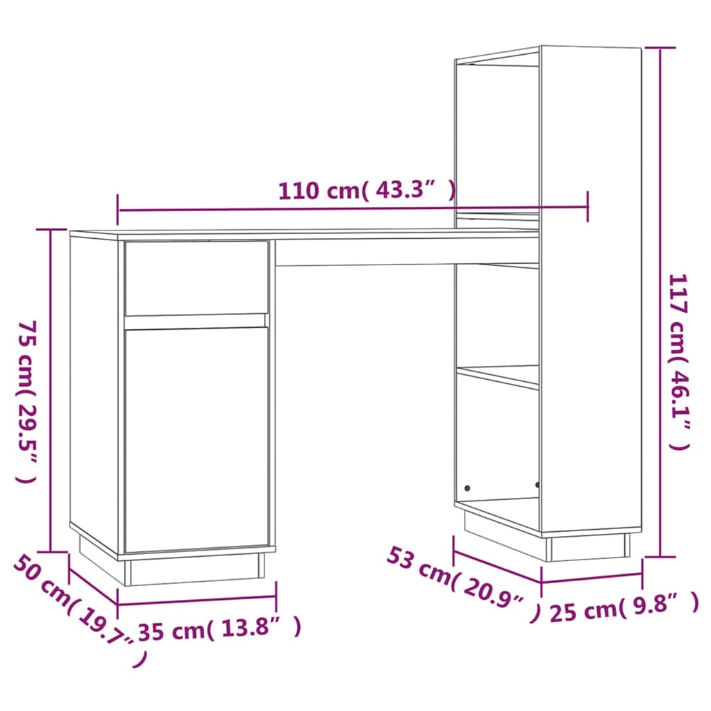 Skrivbord 110X53X117 Cm Massiv Furu