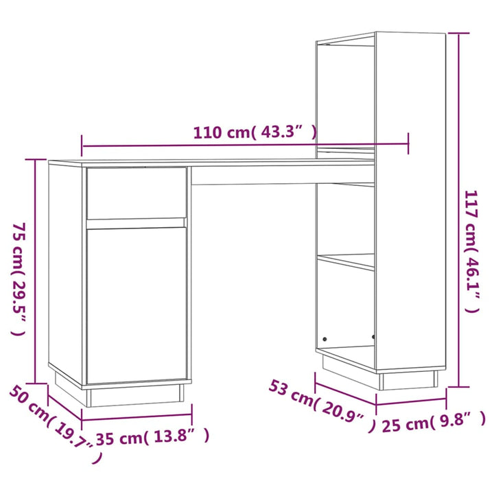 Skrivbord 110X53X117 Cm Massiv Furu