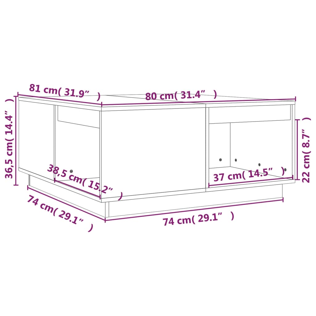Soffbord 80X81X36,5 Cm Massivt Furu