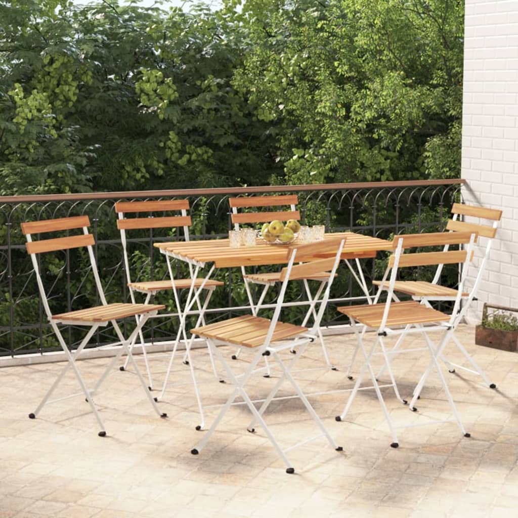 Hopfällbara Caféstolar 6 St Massiv Teak Och Stål
