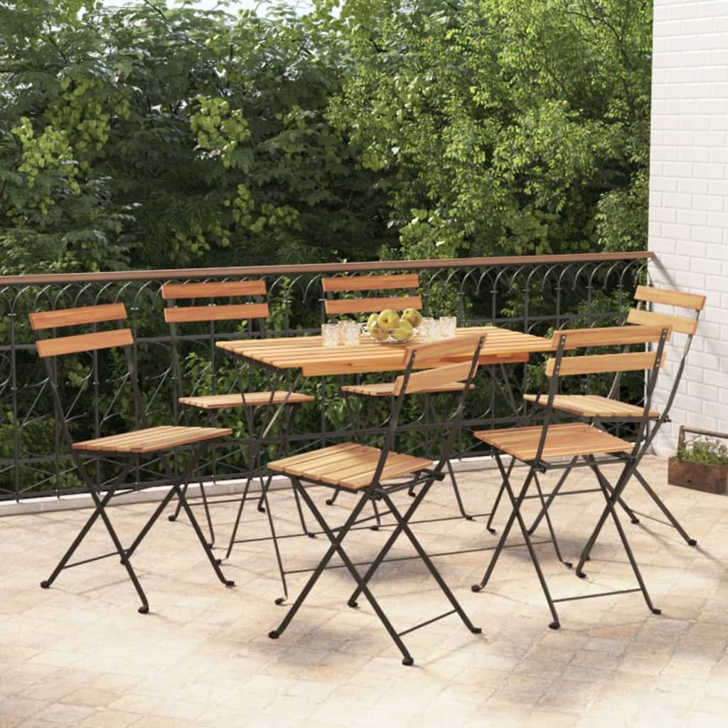 Hopfällbara Caféstolar 8 St Massiv Teak Och Stål