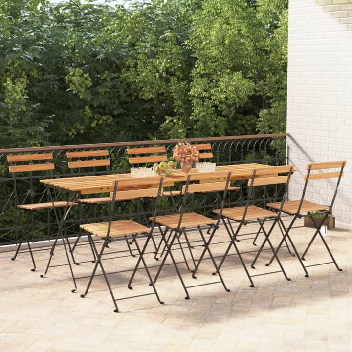 Hopfällbara Caféstolar 8 St Massiv Teak Och Stål