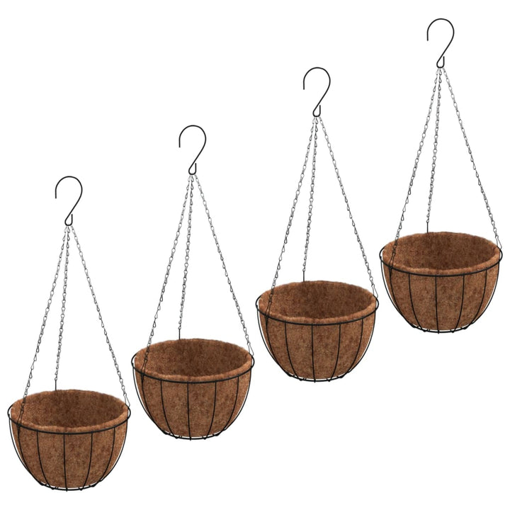 Hängande Blomkrukor 4 St Kokosfiber Svart Stål