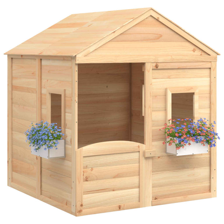 Lekstuga Med Låsbar Dörr Och Blomkrukor Massivt Granträ