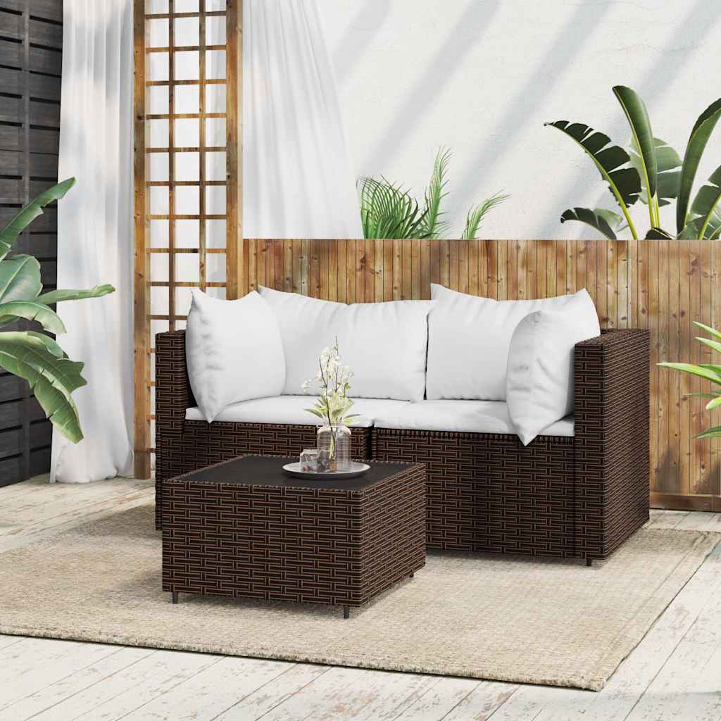 Loungegrupp För Trädgården Med Dynor 4 Delar Konstrotting Brun