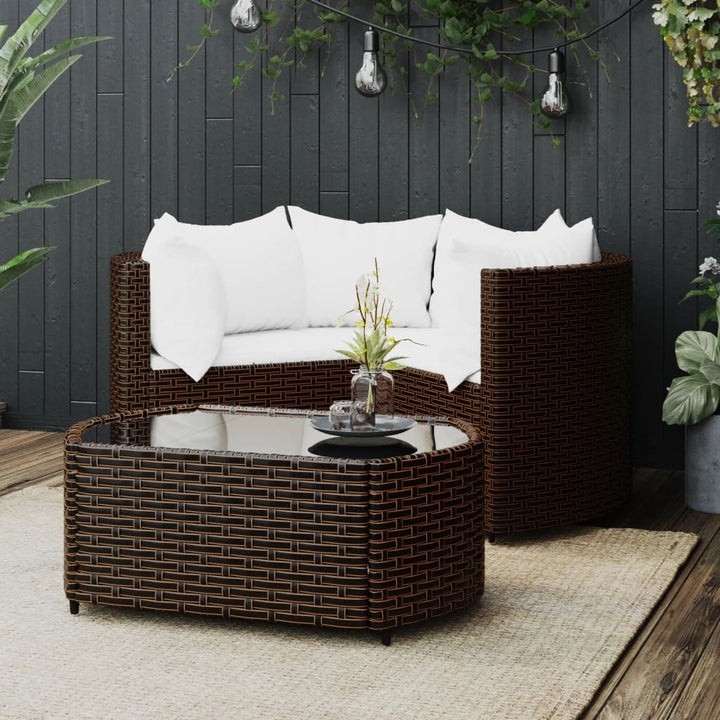 Loungegrupp För Trädgården Med Dynor 4 Delar Konstrotting Brun