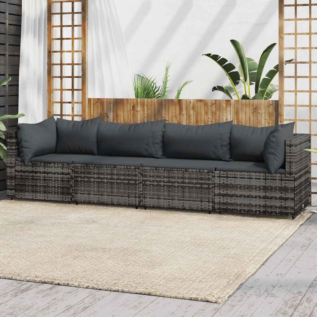 Loungegrupp För Trädgården Med Dynor 4 Delar Konstrotting Brun