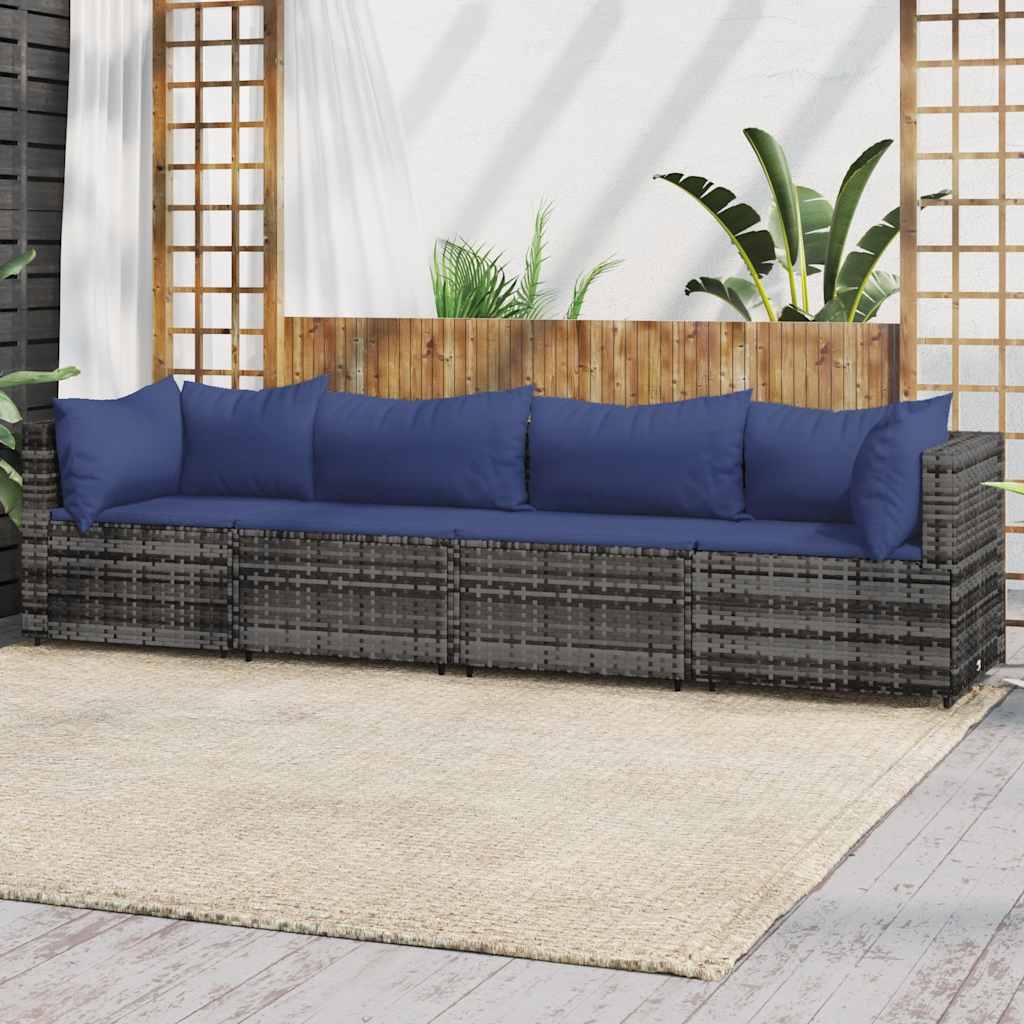 Loungegrupp För Trädgården Med Dynor 4 Delar Konstrotting Brun