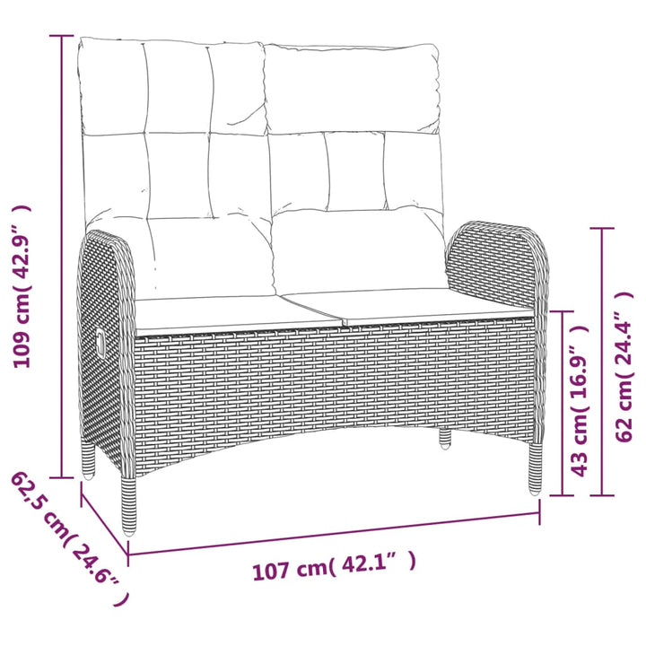 Justerbar Trädgårdsbänk Med Dynor 107 Cm Konstrotting