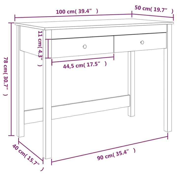 Skrivbord Med Lådor 110X50X75 Cm Massiv Furu