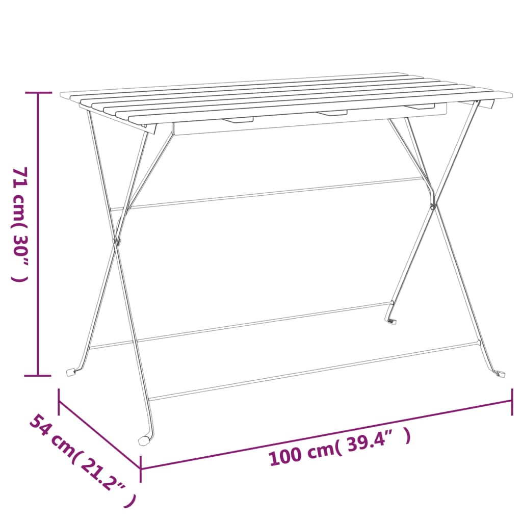 Hopfällbart Cafébord 100X54X71 Cm Massivt Akaciaträ Och Stål