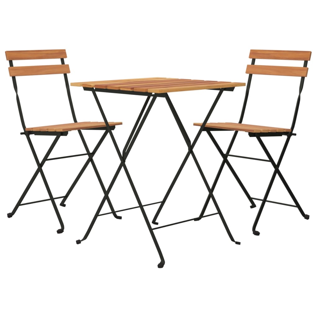 Hopfällbart Caféset 3 Delar Massiv Teak Och Stål