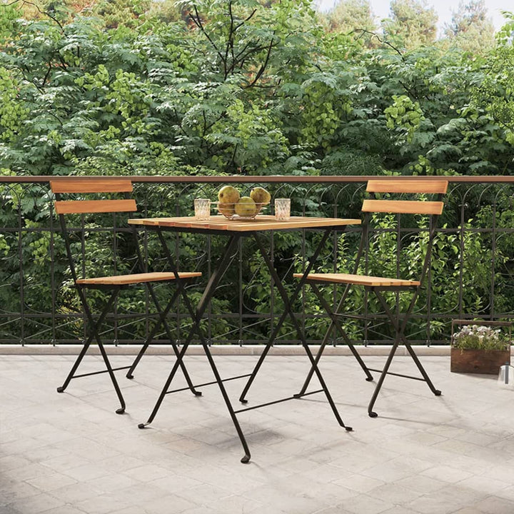 Hopfällbara Caféstolar 8 St Massiv Teak Och Stål