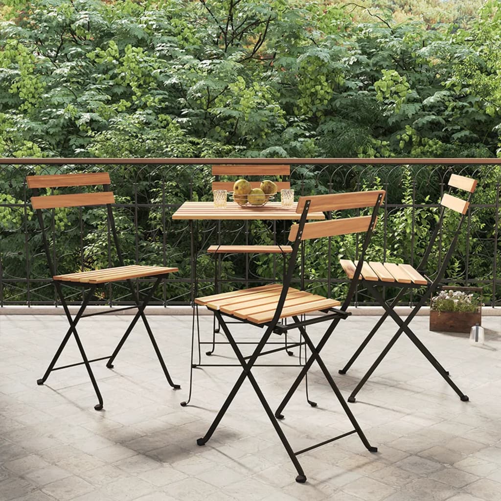 Hopfällbara Caféstolar 8 St Massiv Teak Och Stål