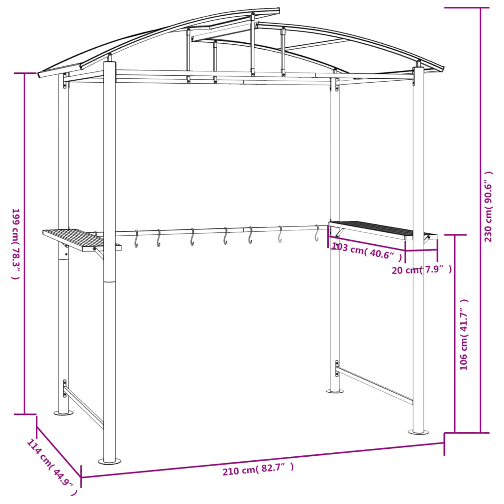 Tak För Grill Med Sidohyllor Antracit 210X114X230 Cm Stål