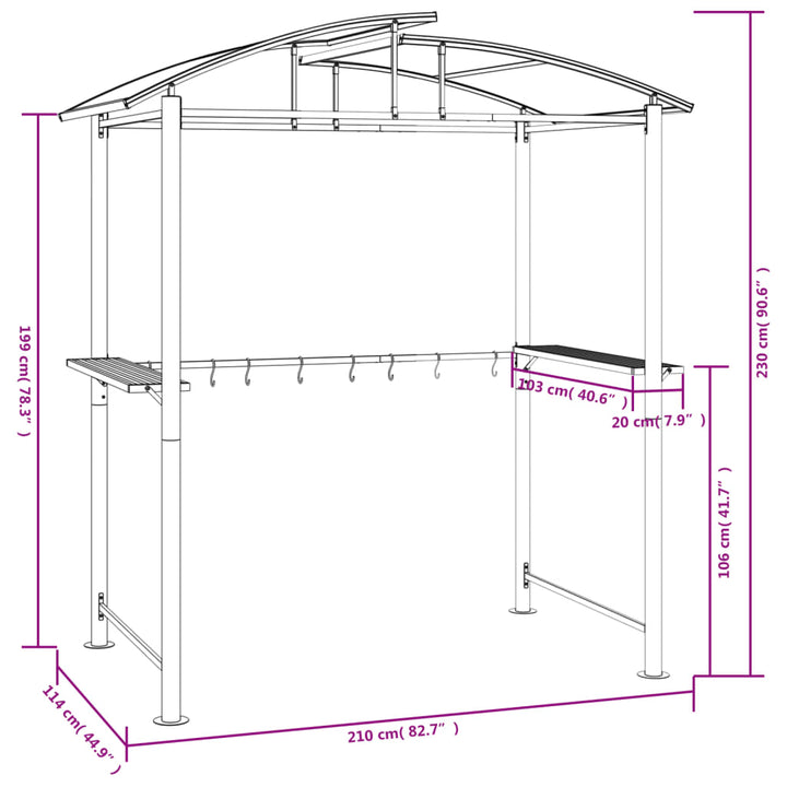Tak För Grill Med Sidohyllor Antracit 210X114X230 Cm Stål