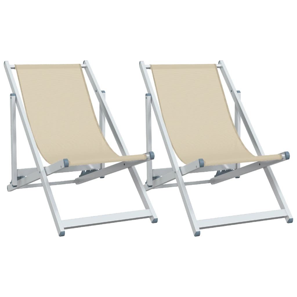 Strandstolar Hopfällbara 2 St Gräddvit Aluminium Och Textilen