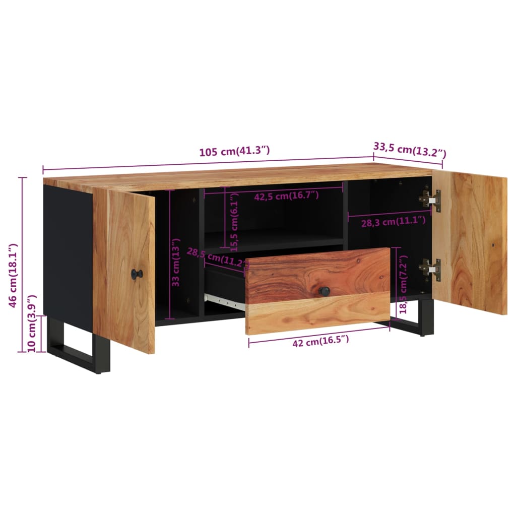 Tv-Skåp 105X33,5X46 Cm Massivt Akacia Och Konstruerat Trä