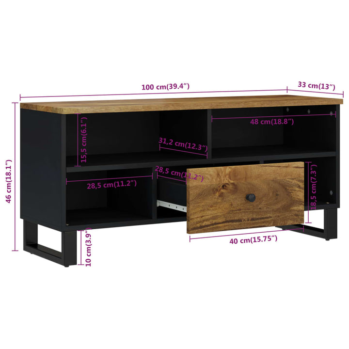 Tv-Skåp 100X33X46 Cm Massivt Mangoträ Och Konstruerat Trä