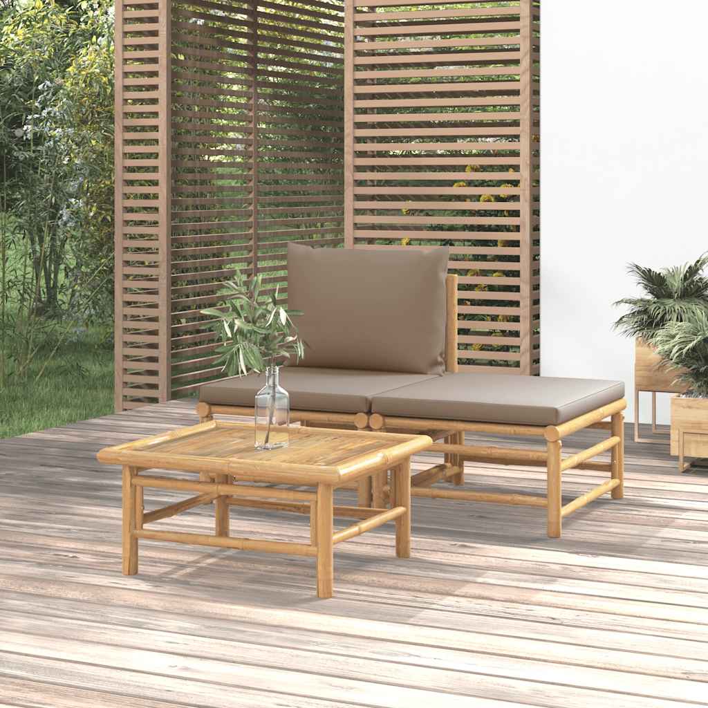 Loungegrupp För Trädgården 3 Delar Dynor Bambu