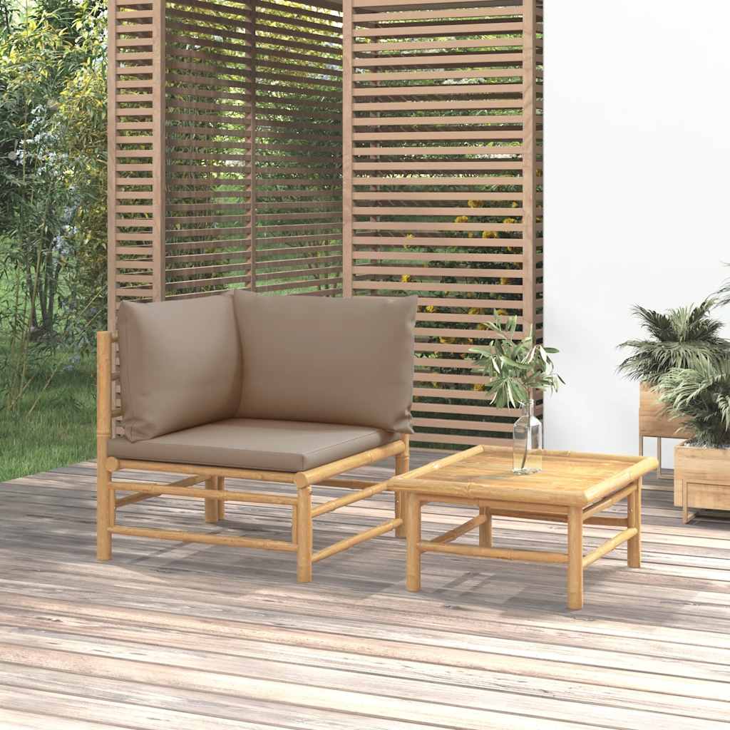 Loungegrupp För Trädgården 3 Delar Dynor Bambu
