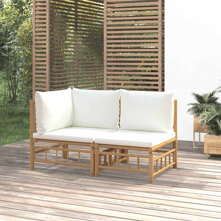 Loungegrupp För Trädgården Med Gräddvita Dynor 3 Delar Bambu