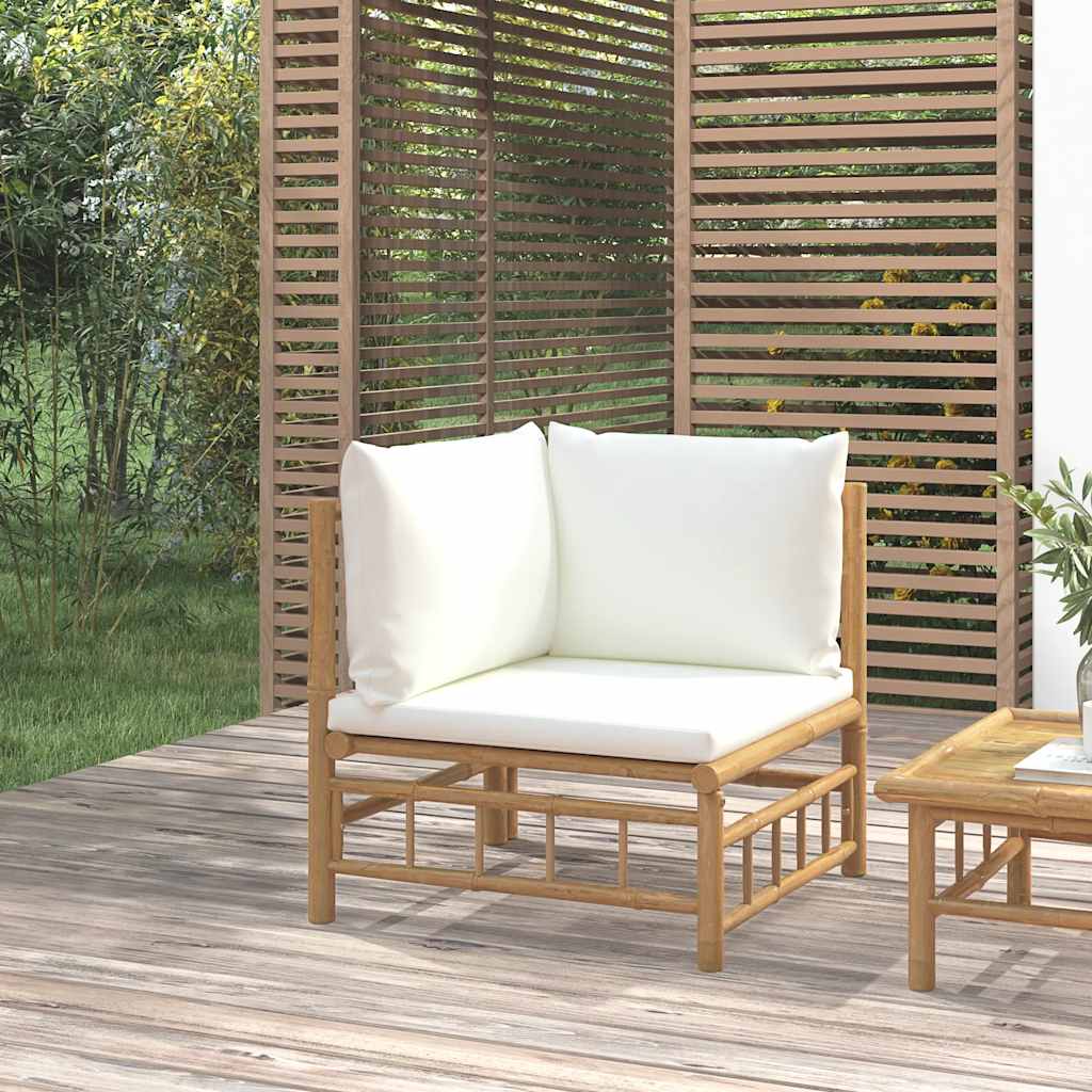 Loungegrupp För Trädgården Med Gräddvita Dynor 3 Delar Bambu