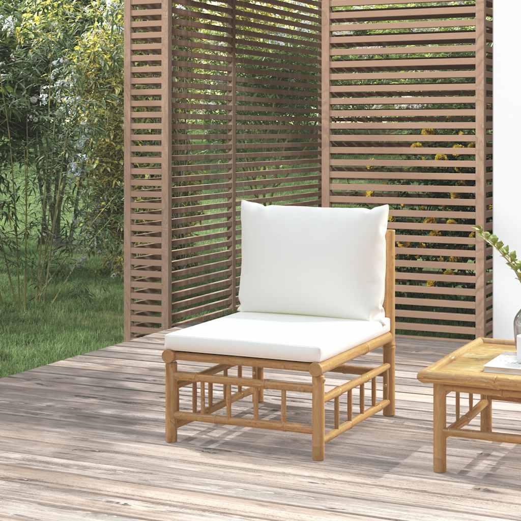 Loungegrupp För Trädgården Med Gräddvita Dynor 3 Delar Bambu