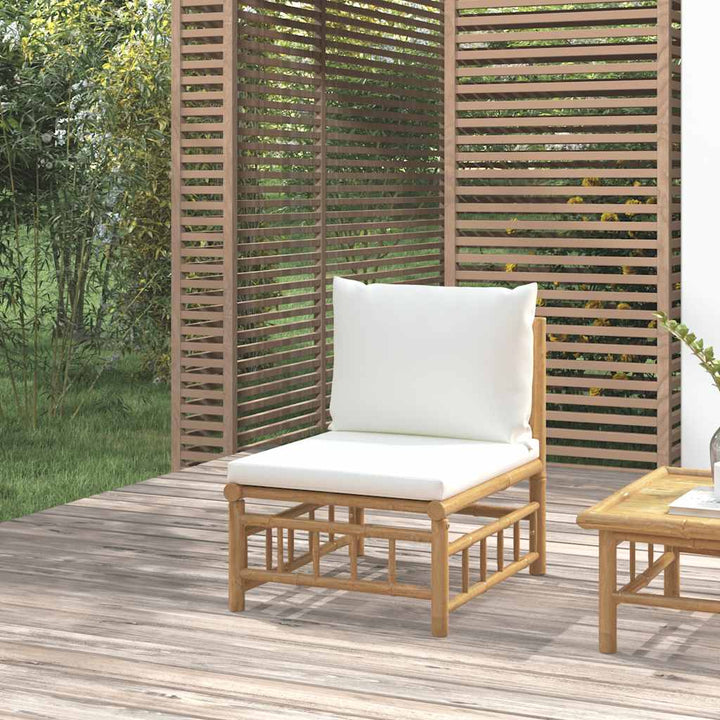 Loungegrupp För Trädgården Med Gräddvita Dynor 3 Delar Bambu