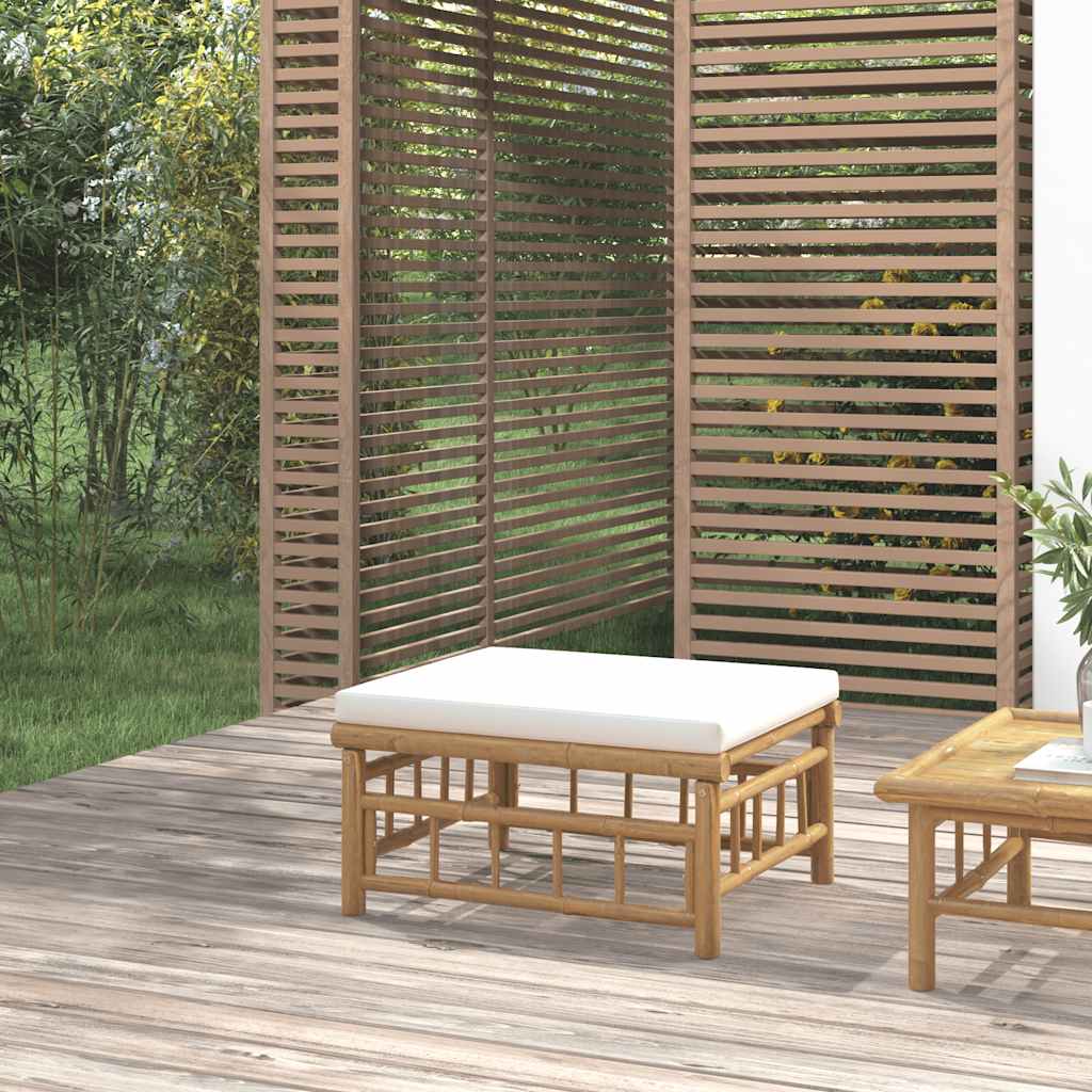 Loungegrupp För Trädgården Med Gräddvita Dynor 3 Delar Bambu