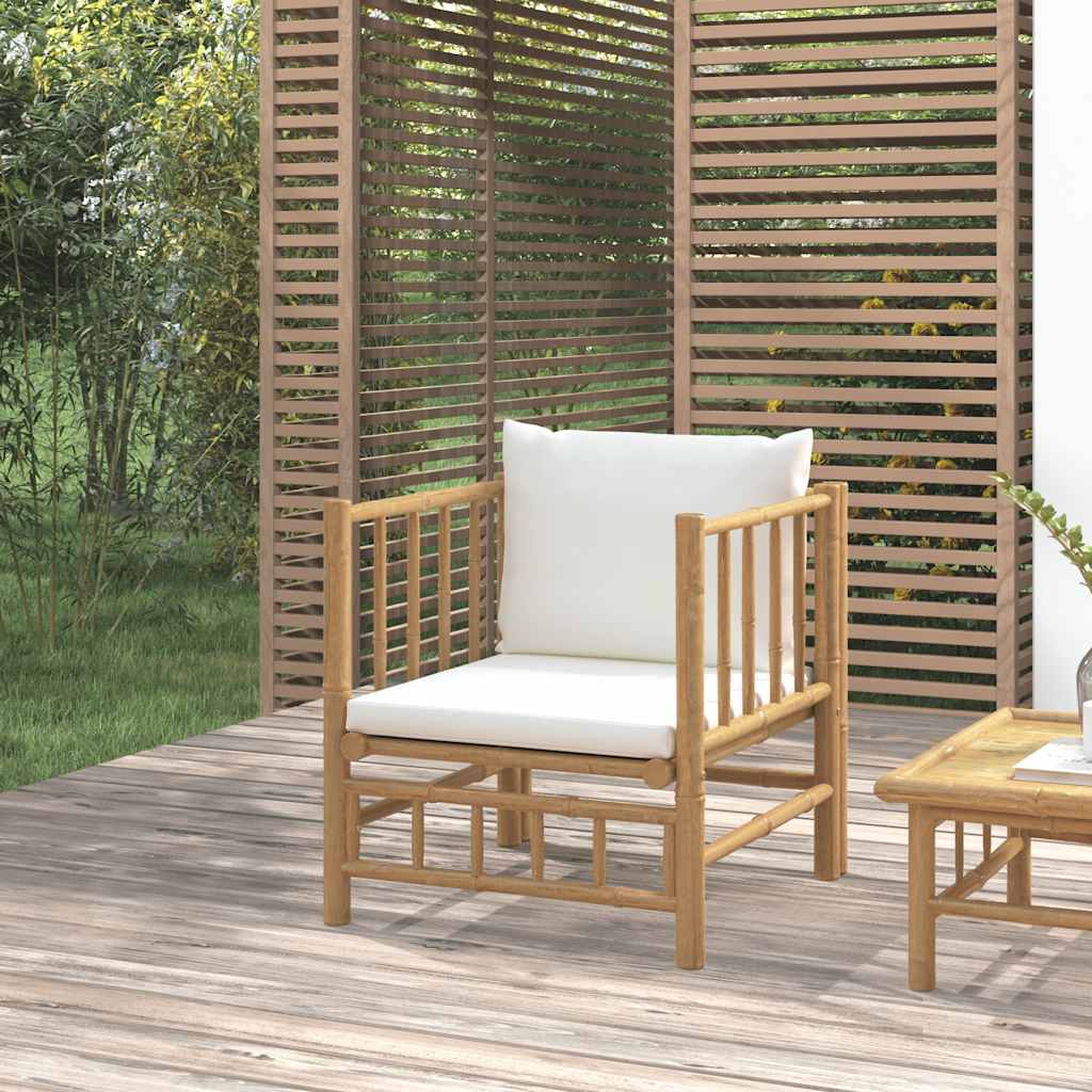 Loungegrupp För Trädgården Med Gräddvita Dynor 3 Delar Bambu