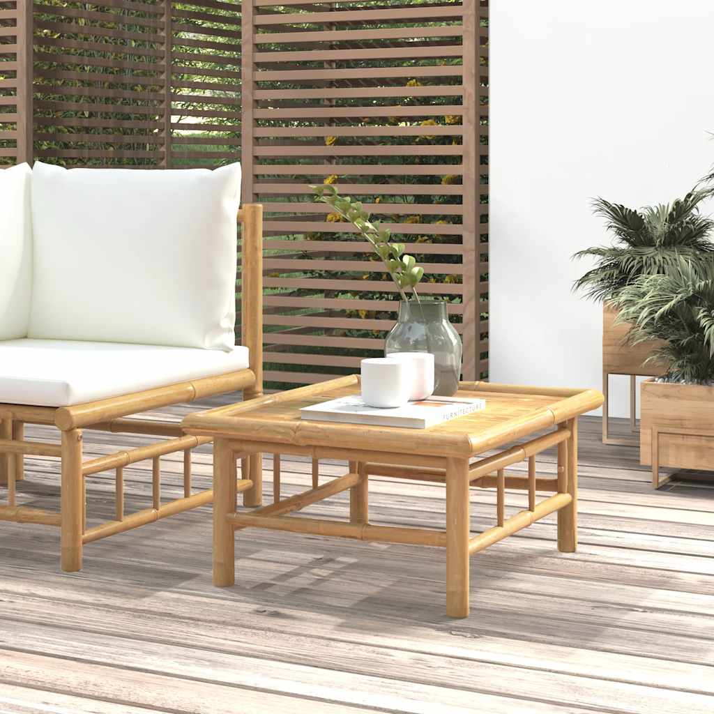 Loungegrupp För Trädgården Med Gräddvita Dynor 3 Delar Bambu