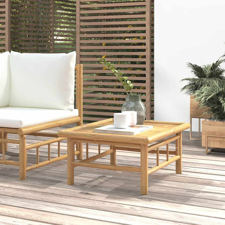 Loungegrupp För Trädgården Med Gräddvita Dynor 3 Delar Bambu