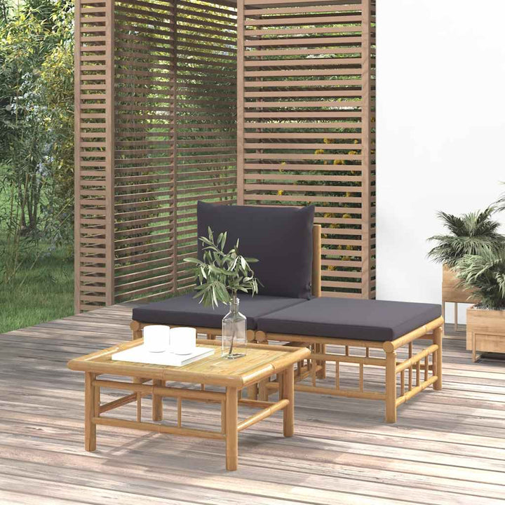 Loungegrupp För Trädgården Med Gräddvita Dynor 3 Delar Bambu