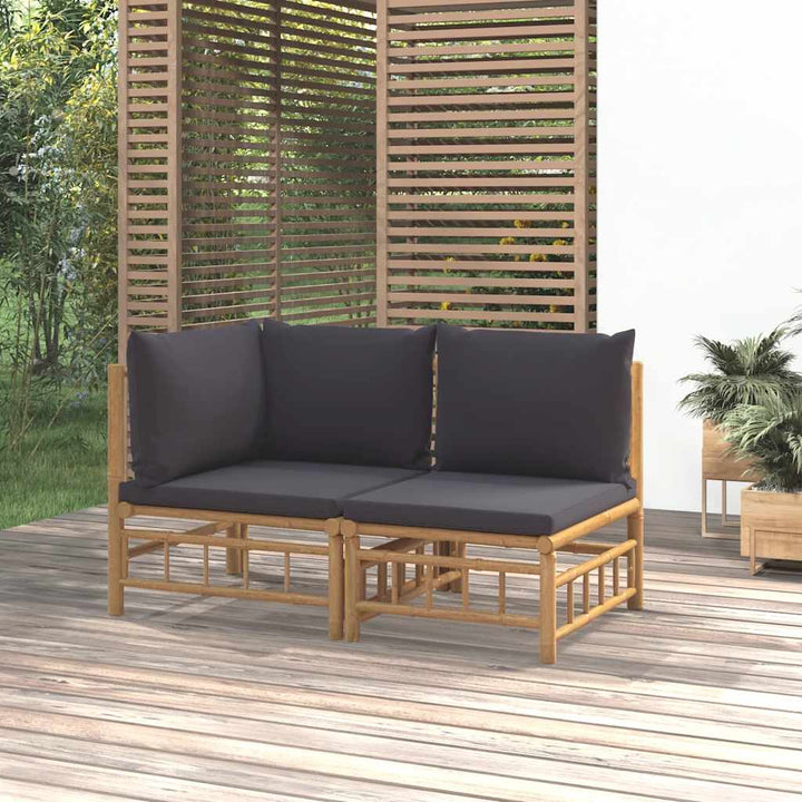 Loungegrupp För Trädgården Med Gräddvita Dynor 3 Delar Bambu