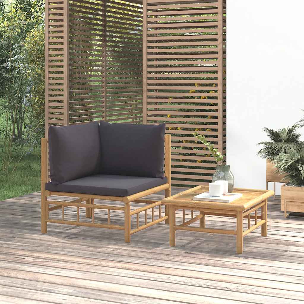 Loungegrupp För Trädgården Med Gräddvita Dynor 3 Delar Bambu