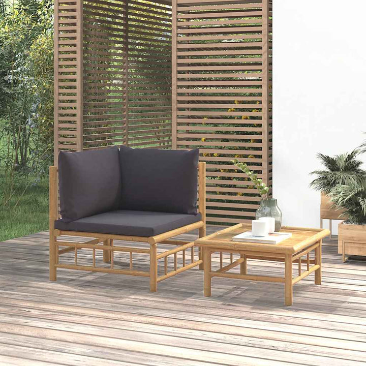 Loungegrupp För Trädgården Med Gräddvita Dynor 3 Delar Bambu