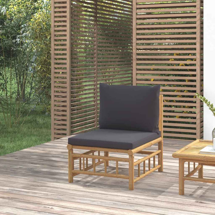 Loungegrupp För Trädgården Med Gräddvita Dynor 3 Delar Bambu