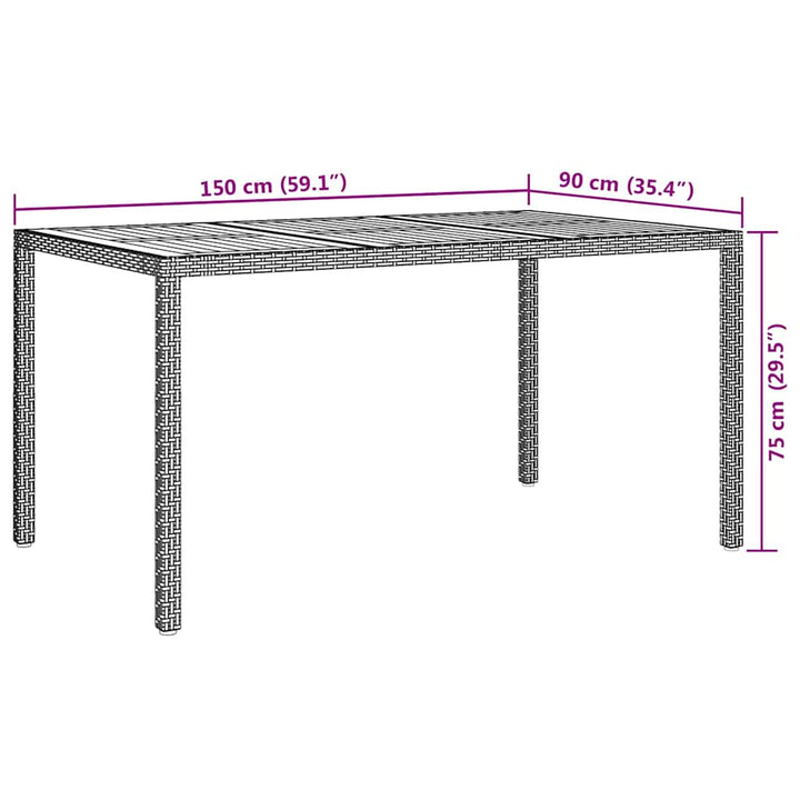 Trädgårdsbord Svart 150 X 90 X 75 Cm Konstrotting