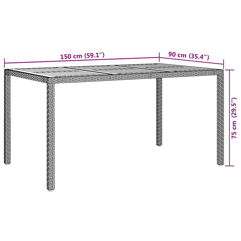 Trädgårdsbord Svart 150 X 90 X 75 Cm Konstrotting