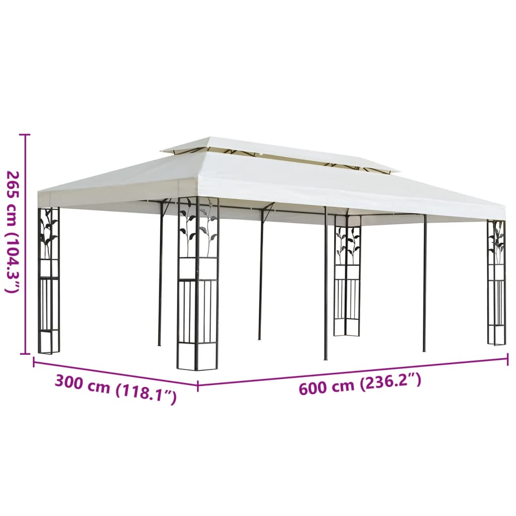 Paviljong Med Dubbeltak Vit 6X3 M Stål
