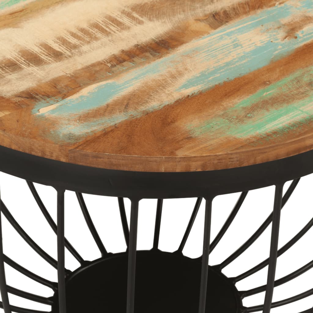 Soffbord Ø50X35 Cm Massivt Återvunnet Trä Och Stål