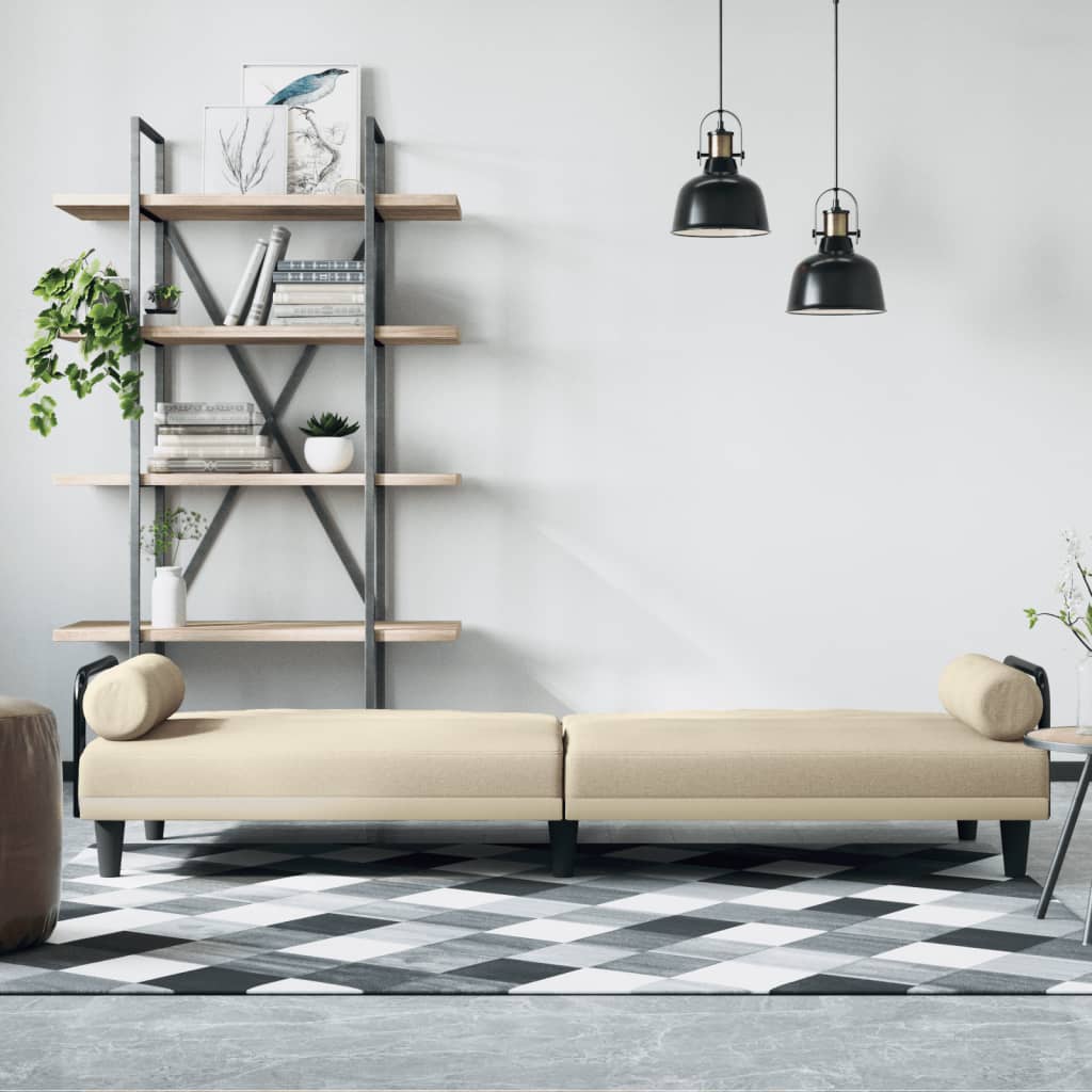 Bäddsoffa Med Armstöd Gräddvit Tyg