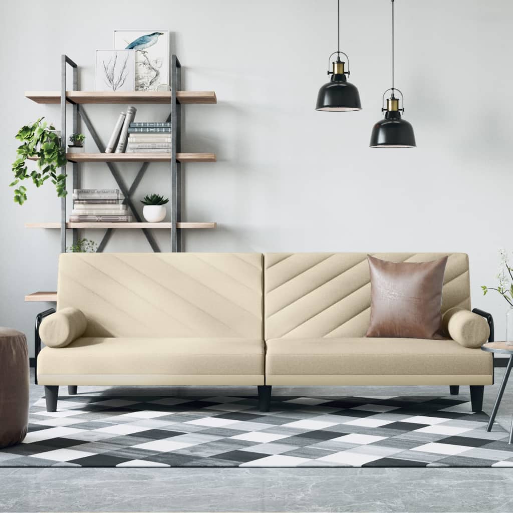 Bäddsoffa Med Armstöd Gräddvit Tyg