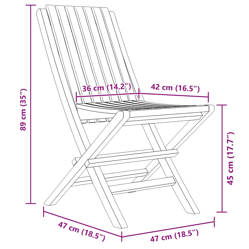 Hopfällbara Trädgårdsstolar 2 St 47X47X89 Cm Massiv Teak