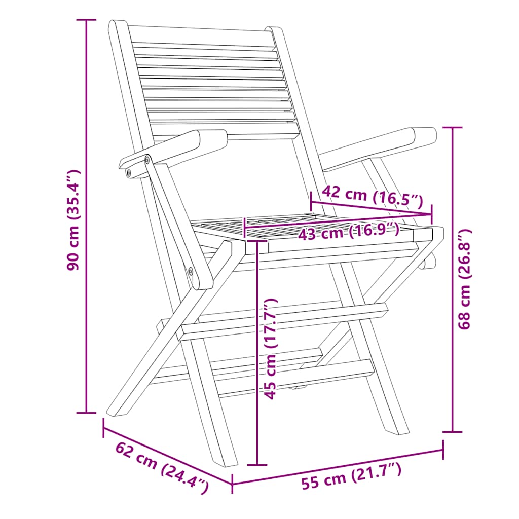 Hopfällbara Trädgårdsstolar 2 St 55X62X90 Cm Massiv Teak